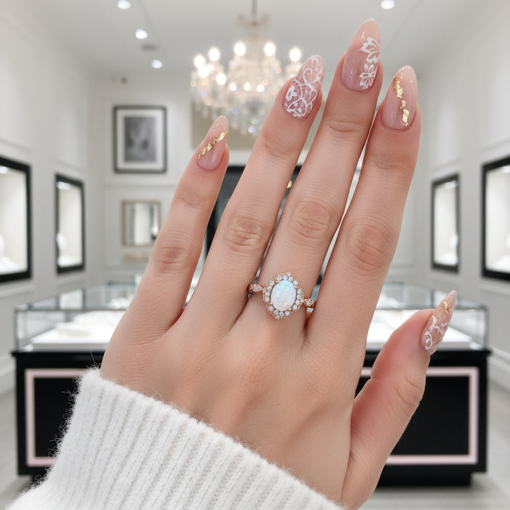 Rose Gold Oval Cut Moonstone Engagement Ring-Black Diamonds New York