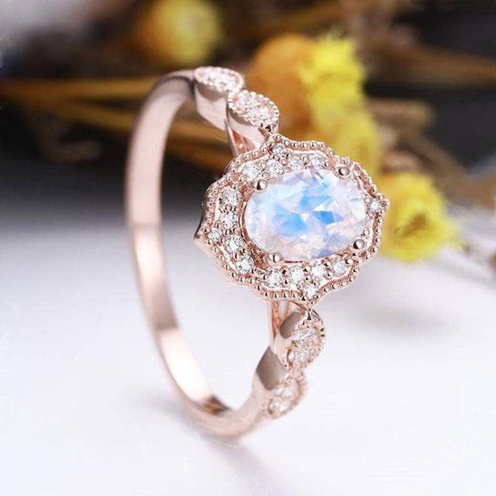 Rose Gold Oval Cut Moonstone Engagement Ring