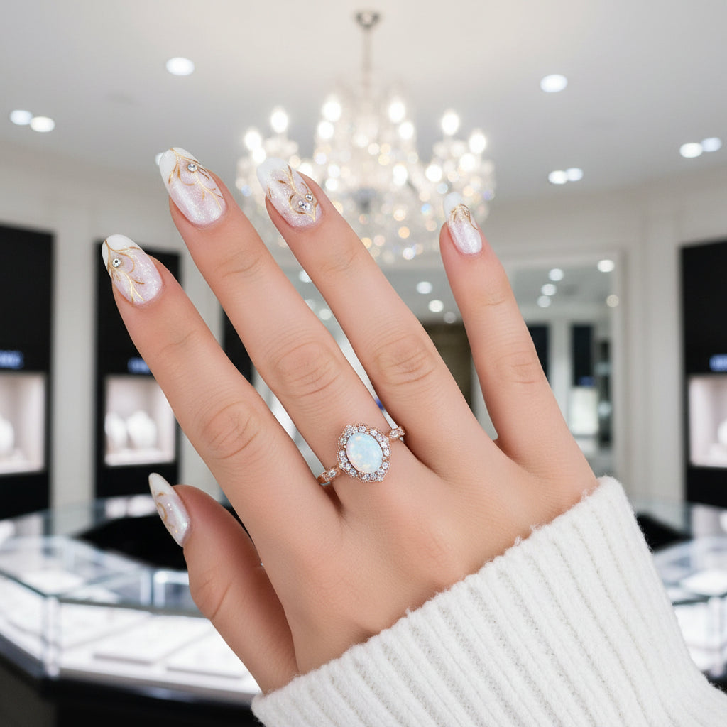 Rose Gold Oval Cut Moonstone Engagement Ring-Black Diamonds New York