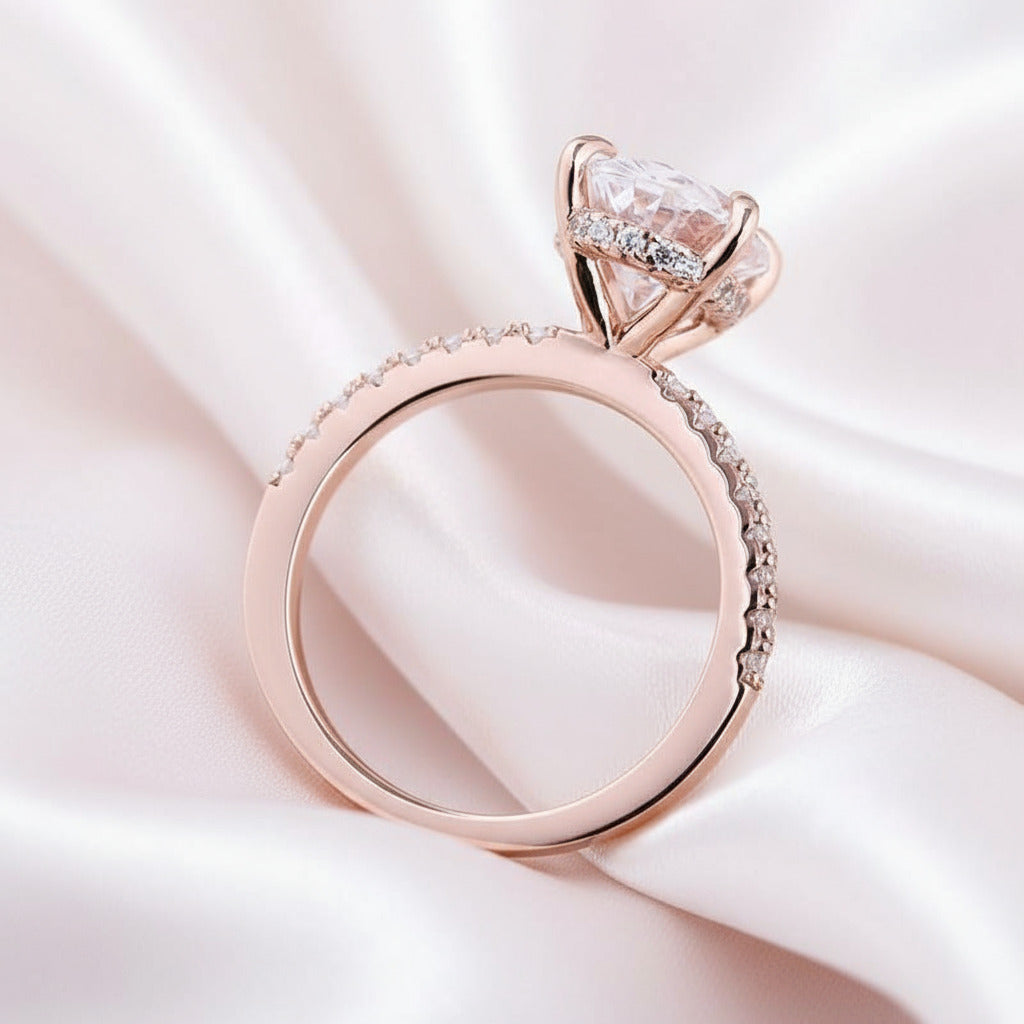 Rose Gold Oval Cut Simulated Diamond 3Pcs Wedding Ring Set-Black Diamonds New York