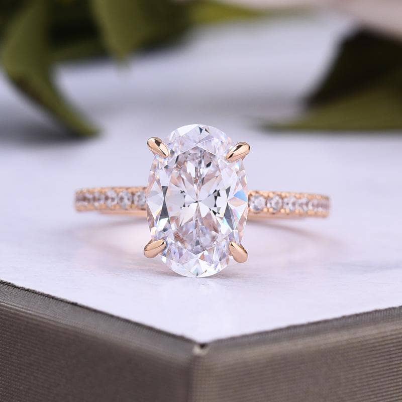 Rose Gold Oval Cut Simulated Diamond 3Pcs Wedding Ring Set-Black Diamonds New York