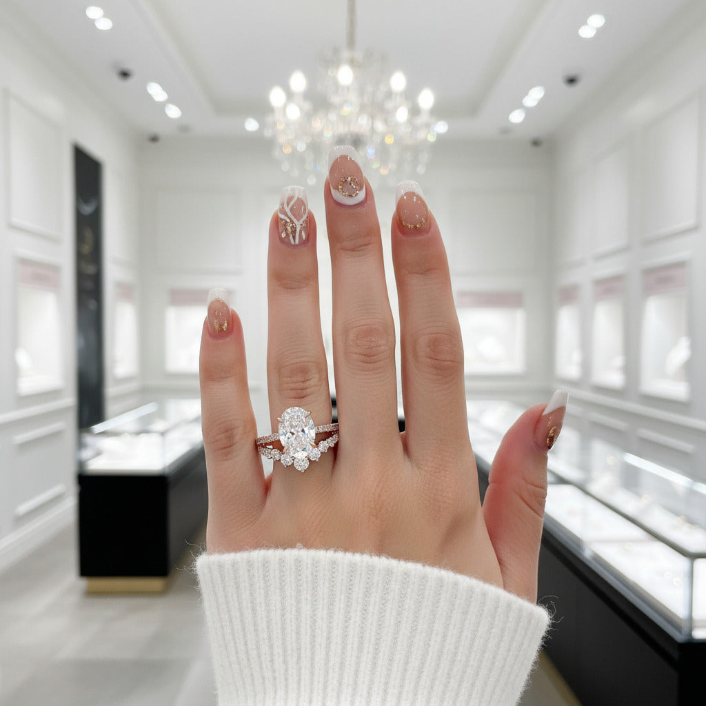 Rose Gold Oval Cut White Stone Wedding Set – Black Diamonds New York