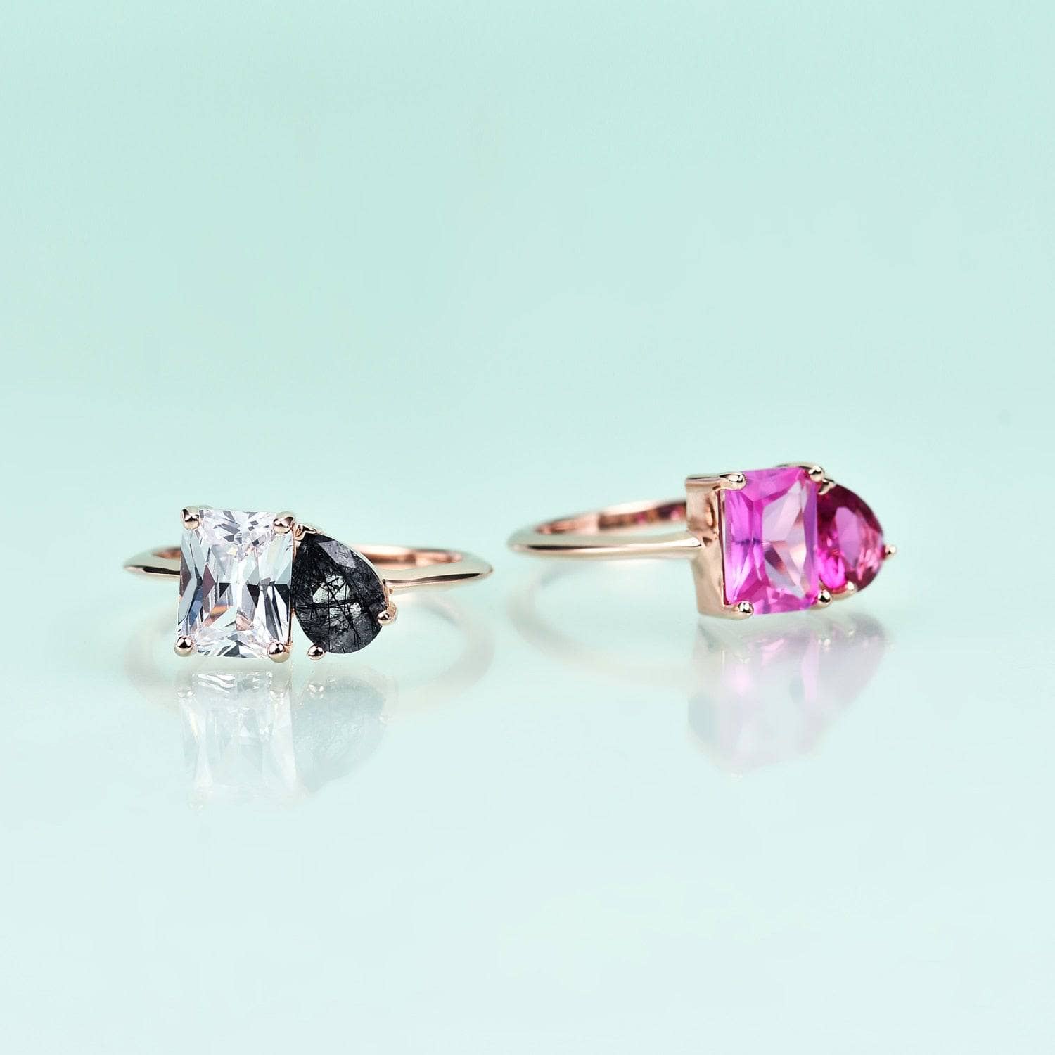 Rose Gold Pear Princess Cut Solitaire Engagement Ring-Black Diamonds New York