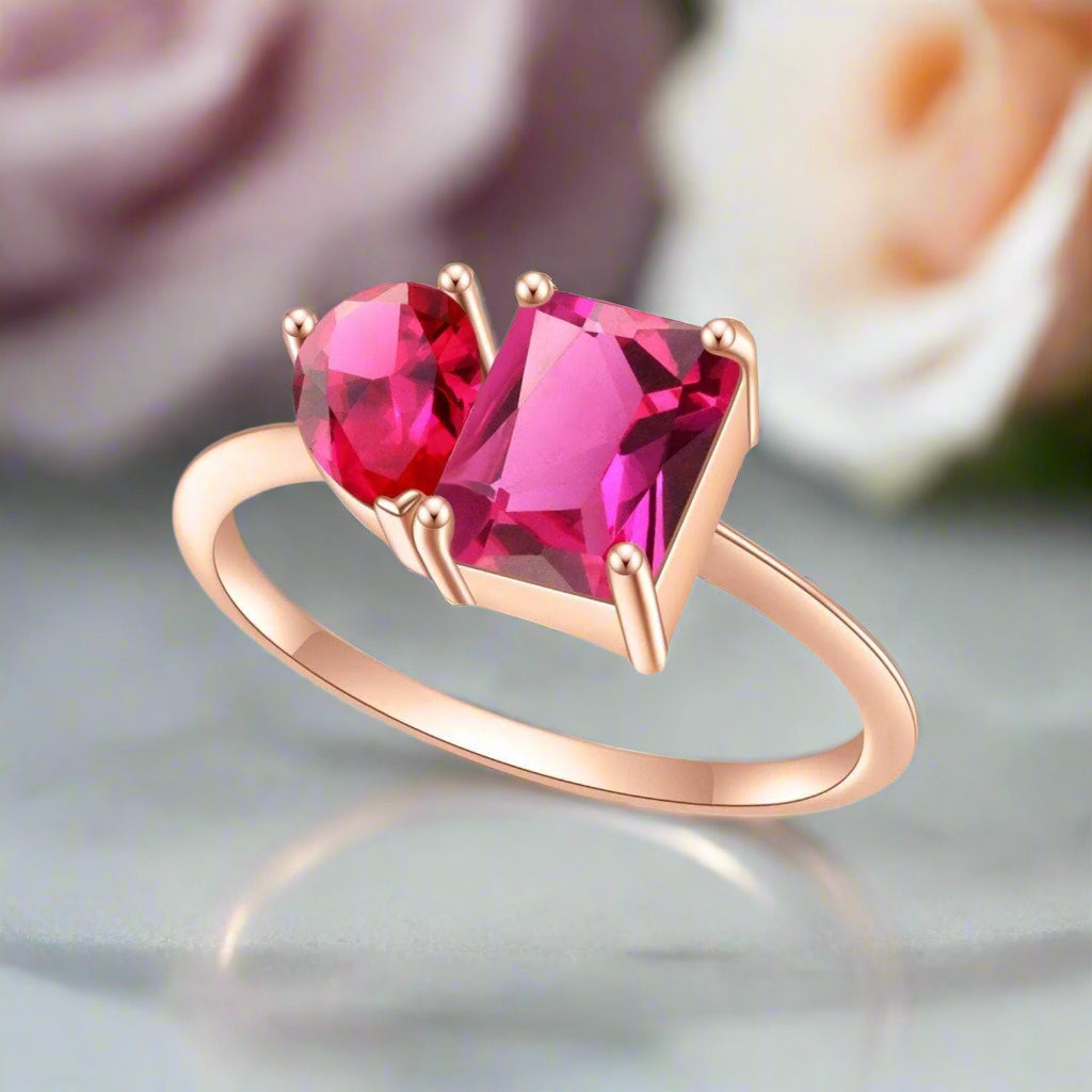 Rose Gold Pear & Emerald Cut Solitaire Engagement Ring-Black Diamonds New York