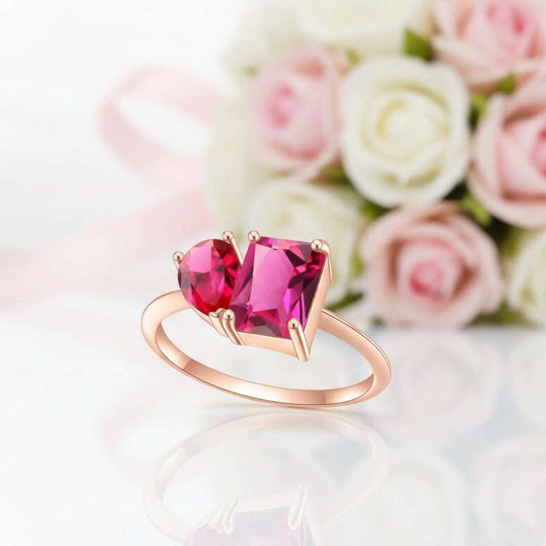 Rose Gold Pear & Emerald Cut Solitaire Engagement Ring-Black Diamonds New York