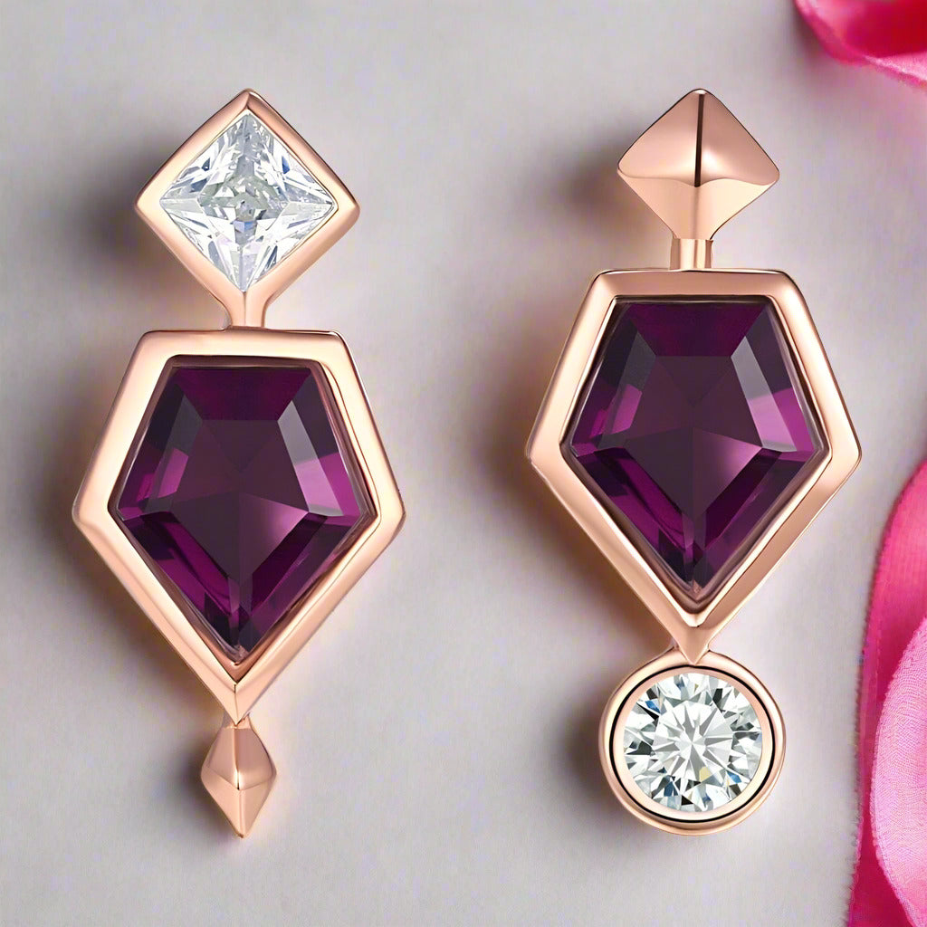 Rose Gold Pentagon Purple Diamond Earrings-Black Diamonds New York