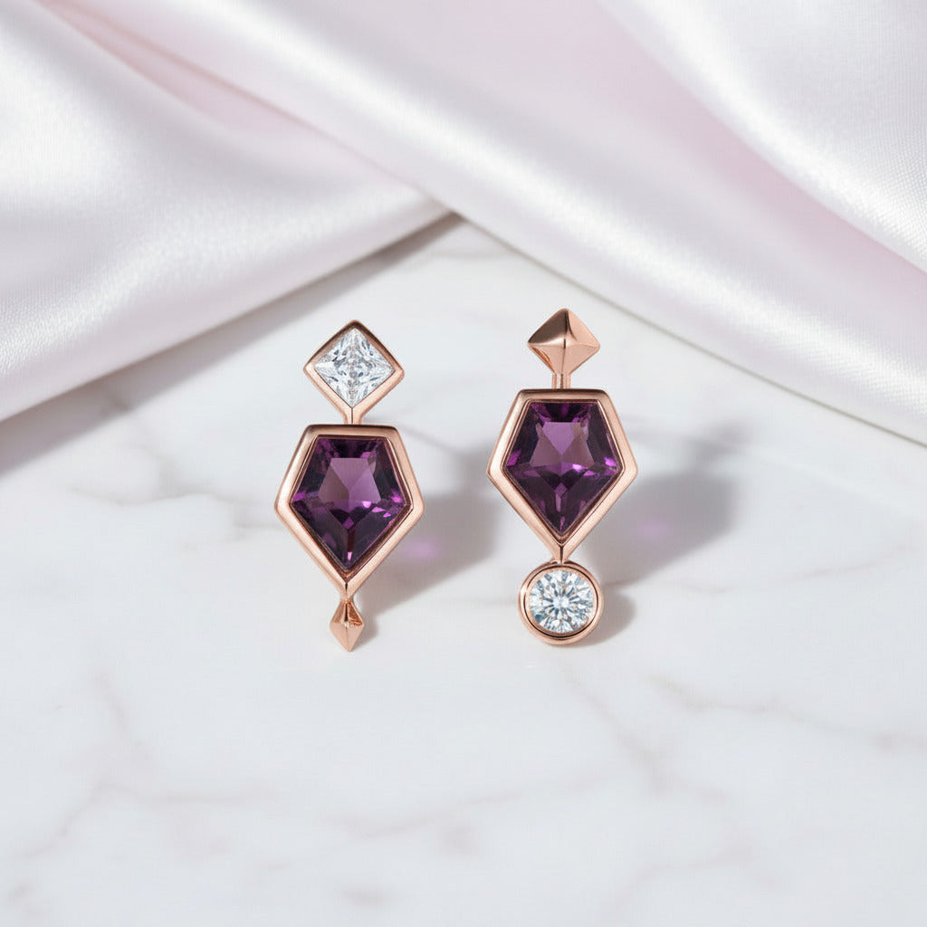 Rose Gold Pentagon Purple Diamond Option Earrings-Black Diamonds New York