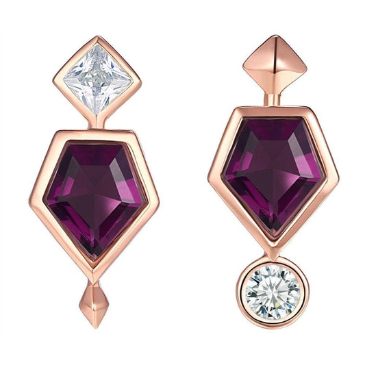 Rose Gold Pentagon Purple Created Diamond Earrings-Black Diamonds New York
