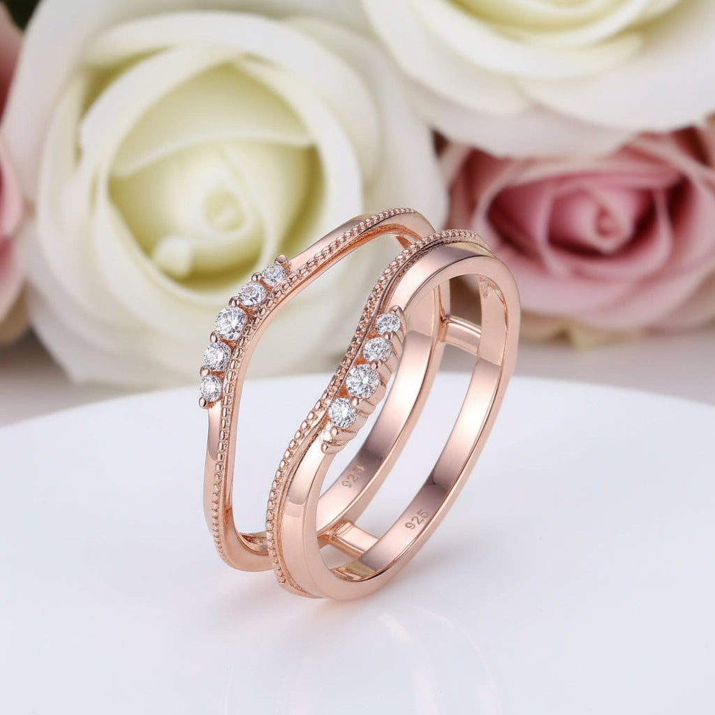 Rose Gold Protective Hollow Wedding Ring-Black Diamonds New York