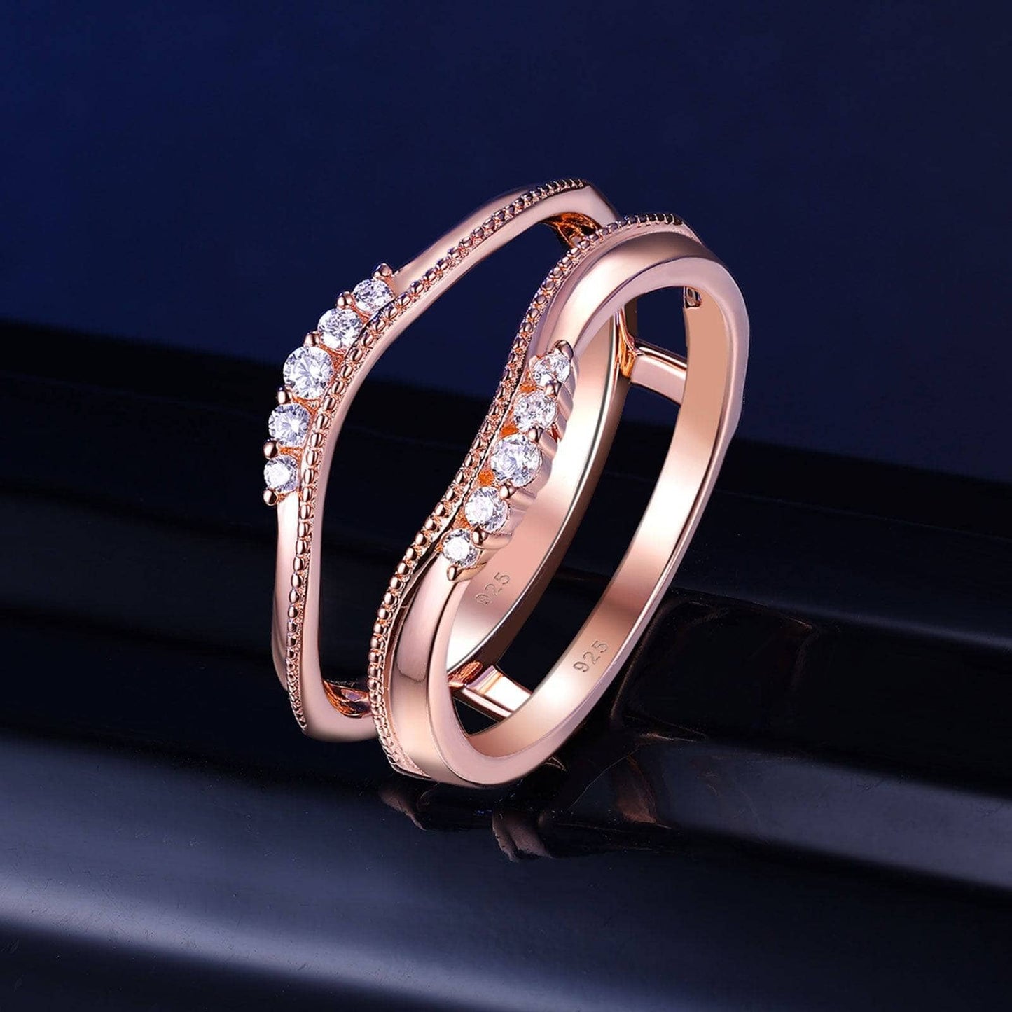 Rose Gold Protective Hollow Wedding Ring - Black Diamonds New York