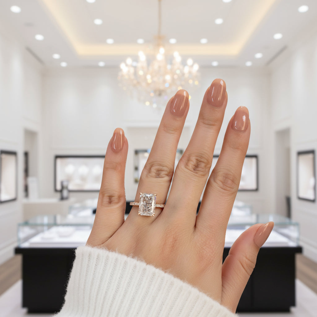 Rose Gold Radiant Cut Diamond Option Engagement Ring 925 Silver +Rose Gold/Moissanite / 6 Rose Gold Radiant Cut Diamond Option Engagement Ring 925 Silver +Rose Gold/Moissanite / 6