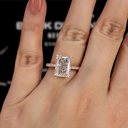 Rose Gold Radiant Cut Sona Simulated Diamonds Engagement Ring - Black Diamonds New York