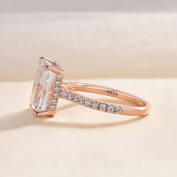 Rose Gold Radiant Cut Simulated Diamonds Engagement Ring-Black Diamonds New York