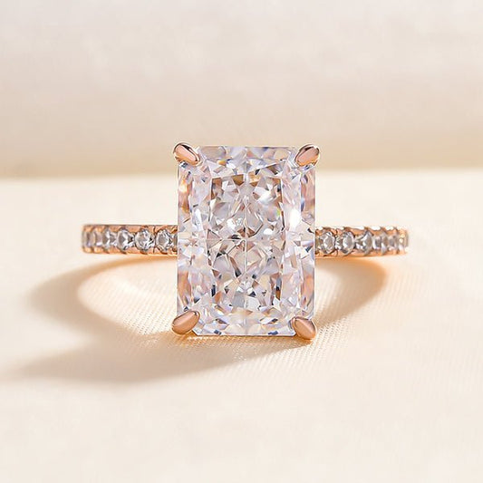 Rose Gold Radiant Cut Sona Simulated Diamonds Engagement Ring-Black Diamonds New York