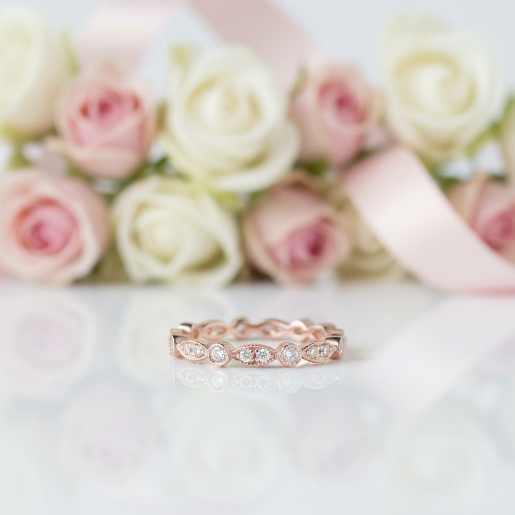 Rose Gold Round Cut 3PC Wedding Ring Set-Black Diamonds New York