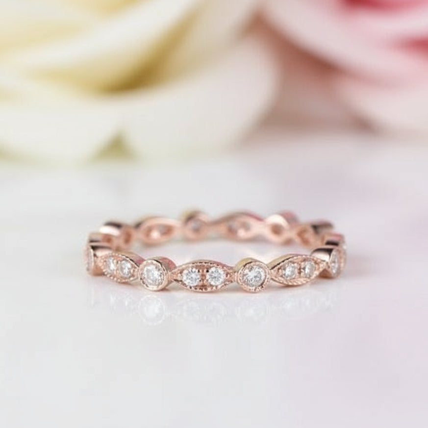 Rose Gold Round Cut 3PC Wedding Ring Set-Black Diamonds New York