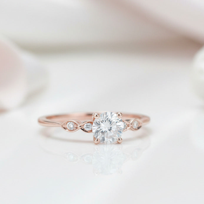 Rose Gold Round Cut 3PC Wedding Ring Set-Black Diamonds New York