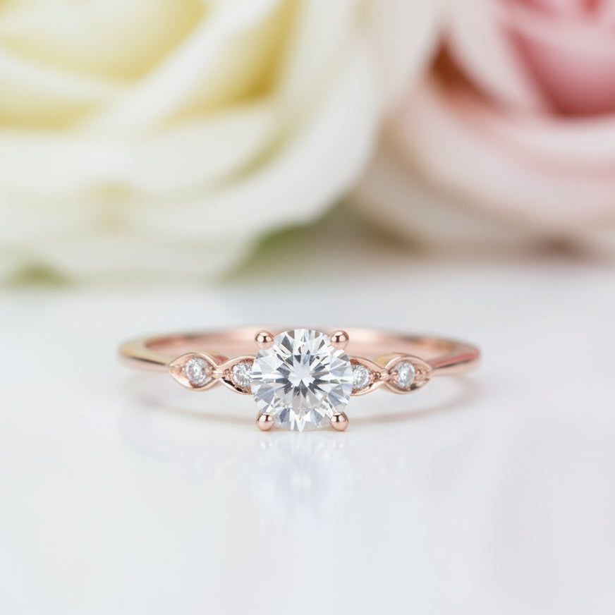 Rose Gold Round Cut 3PC Wedding Ring Set-Black Diamonds New York