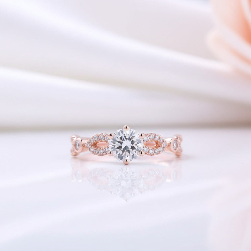 Rose Gold Round Cut Engagement Ring-Black Diamonds New York