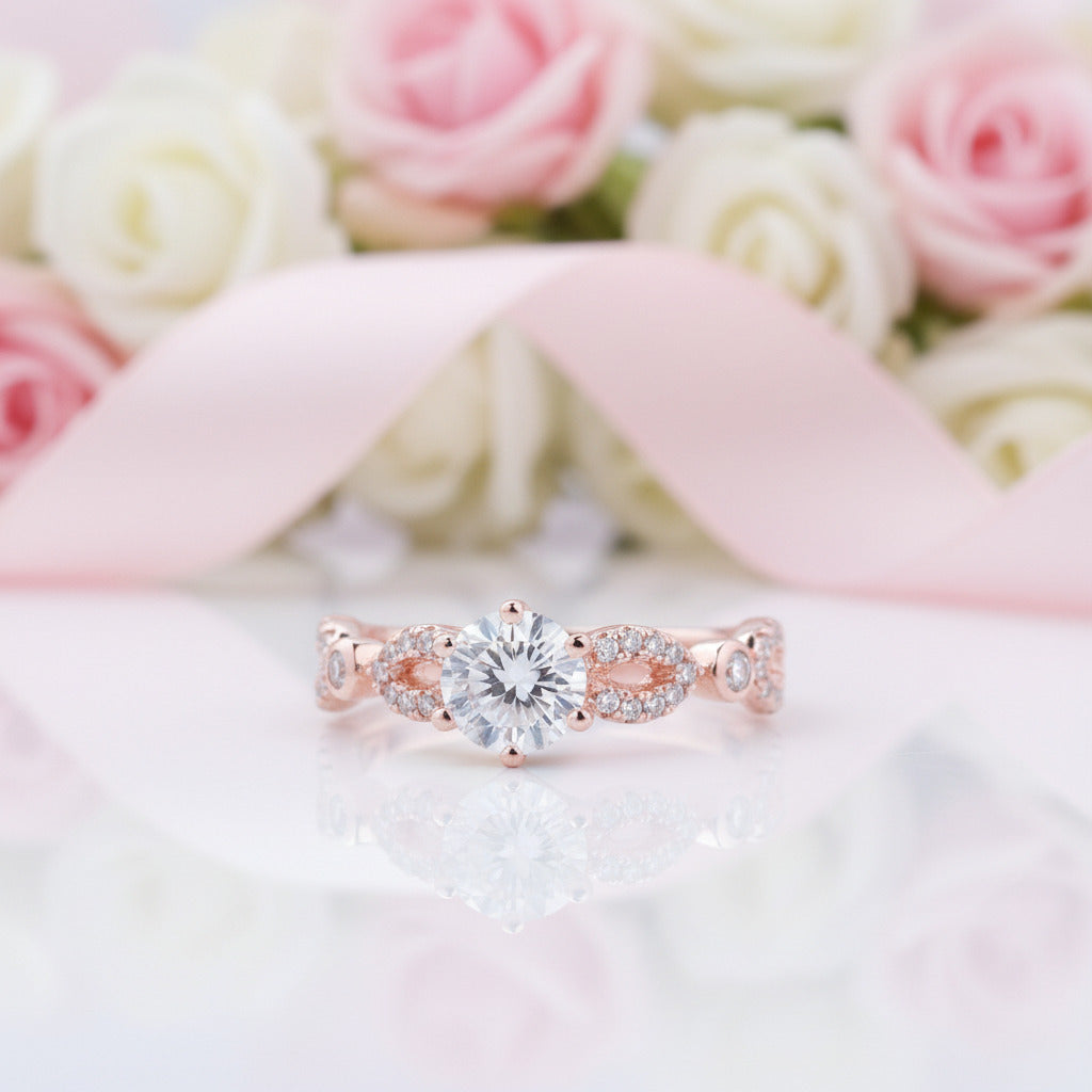 Rose Gold Round Cut Engagement Ring-Black Diamonds New York