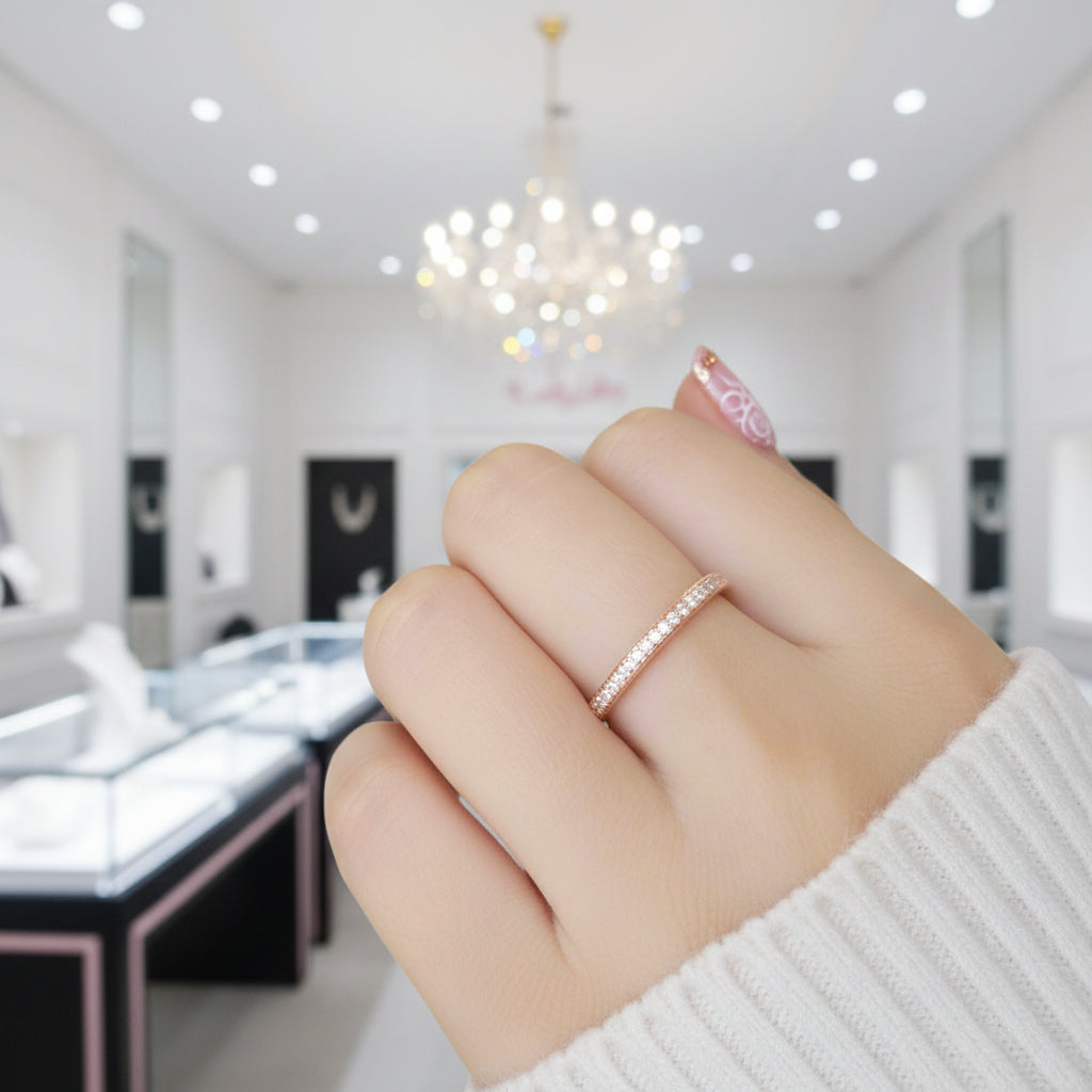 Half-Eternity Rose Gold Round Cut Diamond Option Ring-Black Diamonds New York
