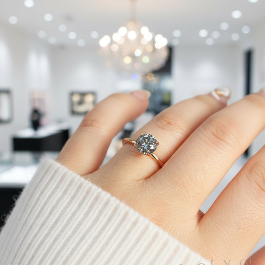 Rose Gold Round Cut Grey Diamond Option Engagement Ring-Black Diamonds New York