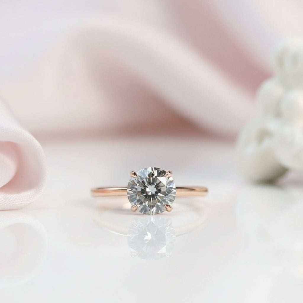 Rose Gold Round Cut Grey Diamond Option Engagement Ring-Black Diamonds New York