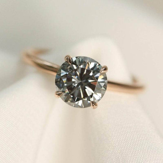 Rose Gold Round Brilliant Cut Grey Engagement Ring - Black Diamonds New York