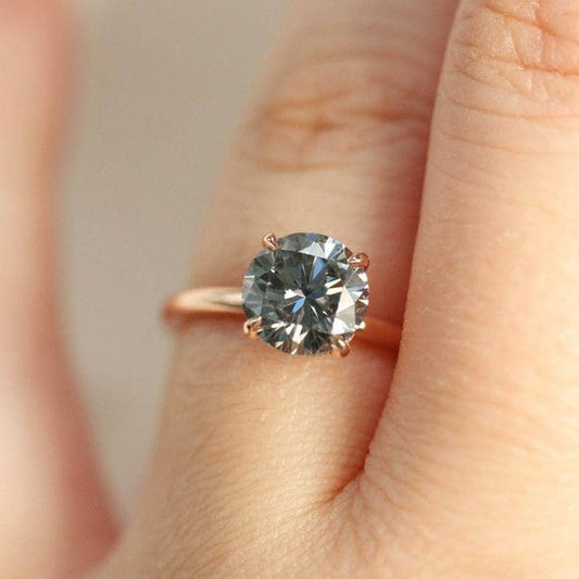 Rose Gold Round Brilliant Cut Grey Engagement Ring - Black Diamonds New York