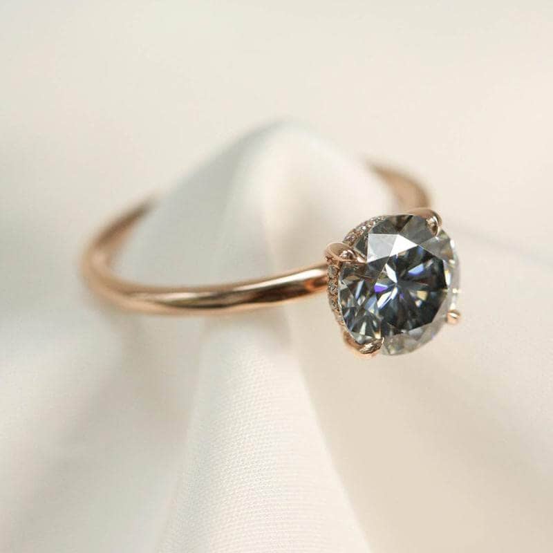 Rose Gold Round Cut Grey Diamond Engagement Ring-Black Diamonds New York
