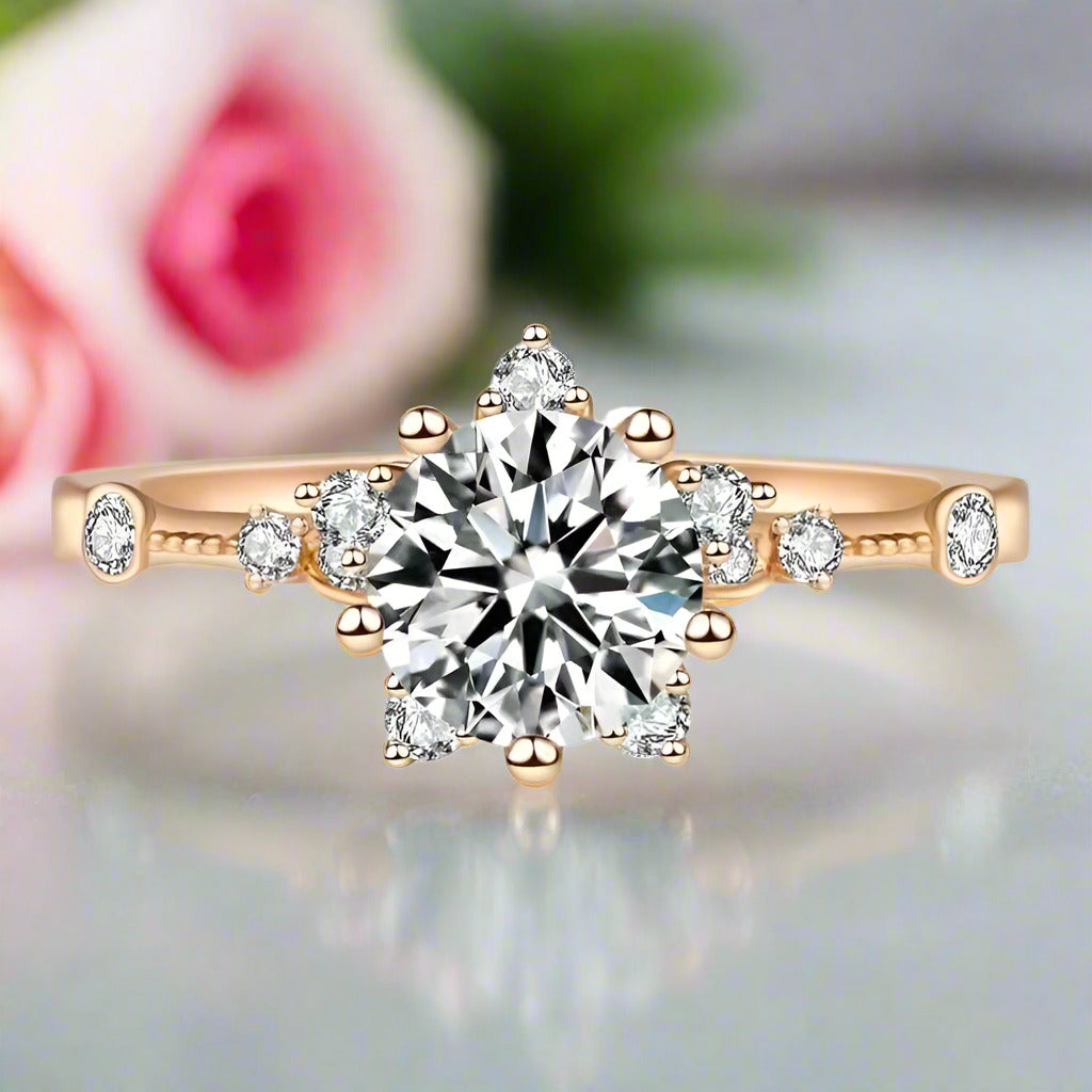 Rose Gold Round Cut Diamond Snowflake Engagement Ring-Black Diamonds New York