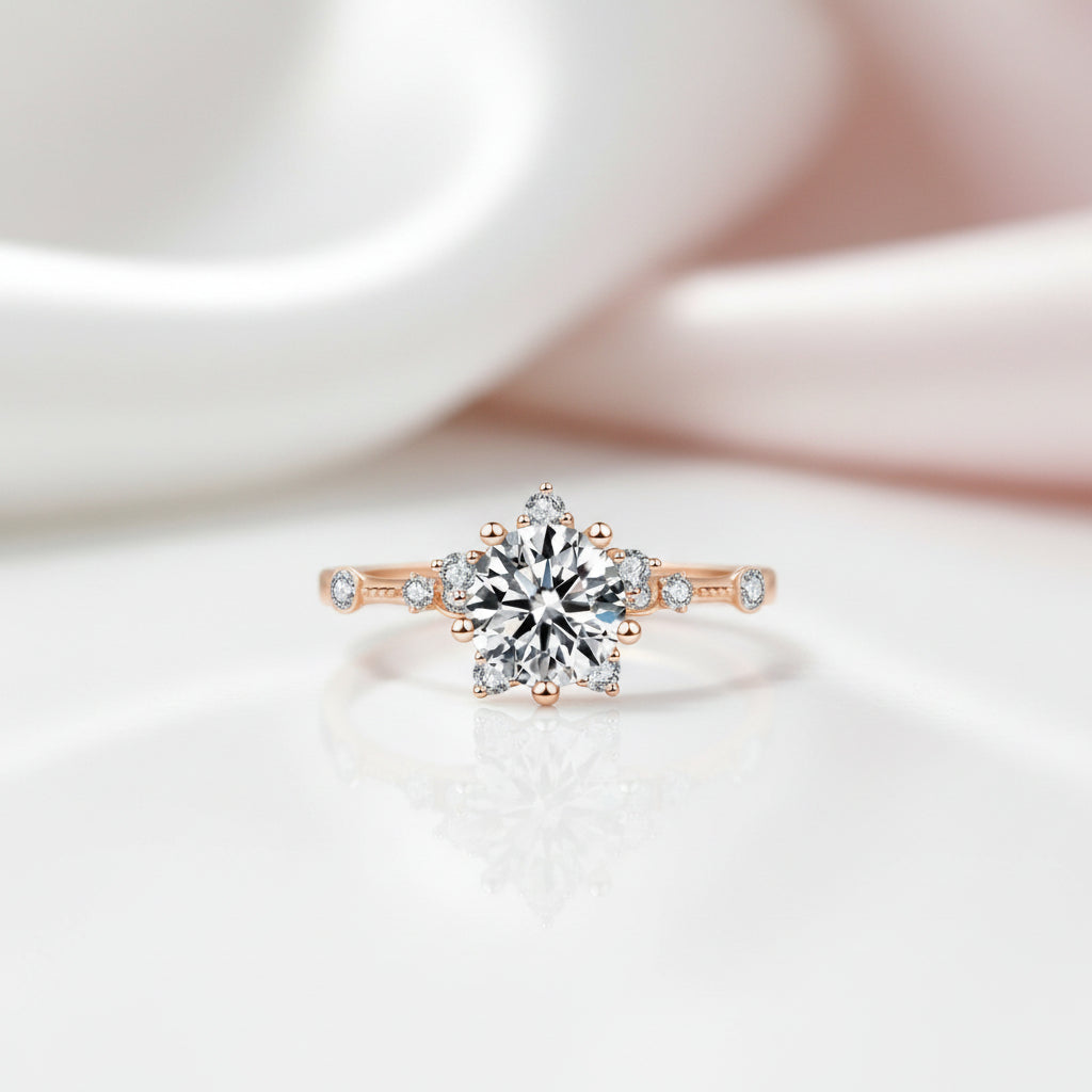 Rose Gold Round Cut Diamond Option Snowflake Engagement Ring-Black Diamonds New York