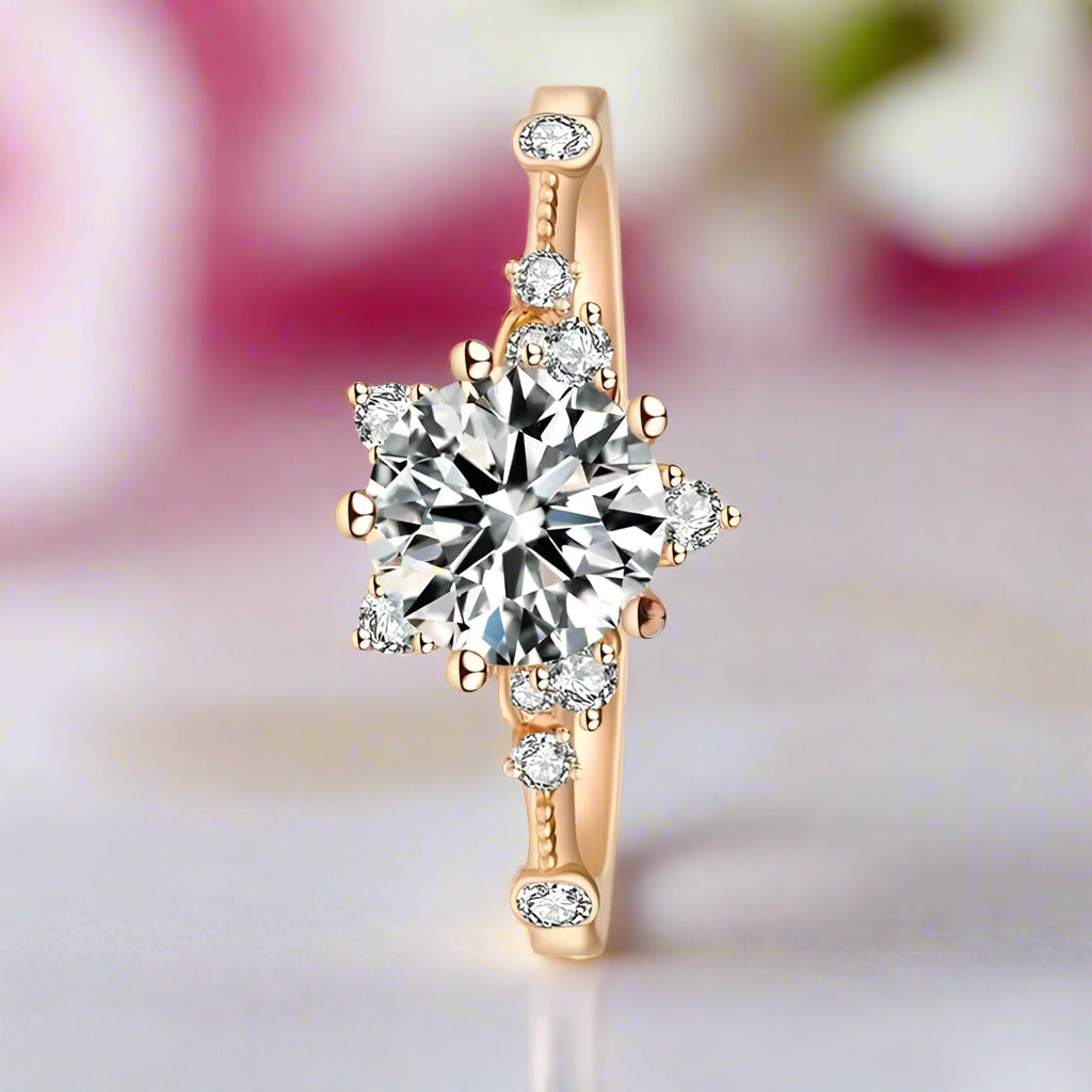 Rose Gold Round Cut Diamond Snowflake Engagement Ring-Black Diamonds New York