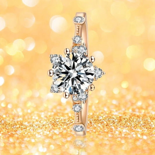 Rose Gold Round Cut Moissanite Snowflake Engagement Ring-Black Diamonds New York