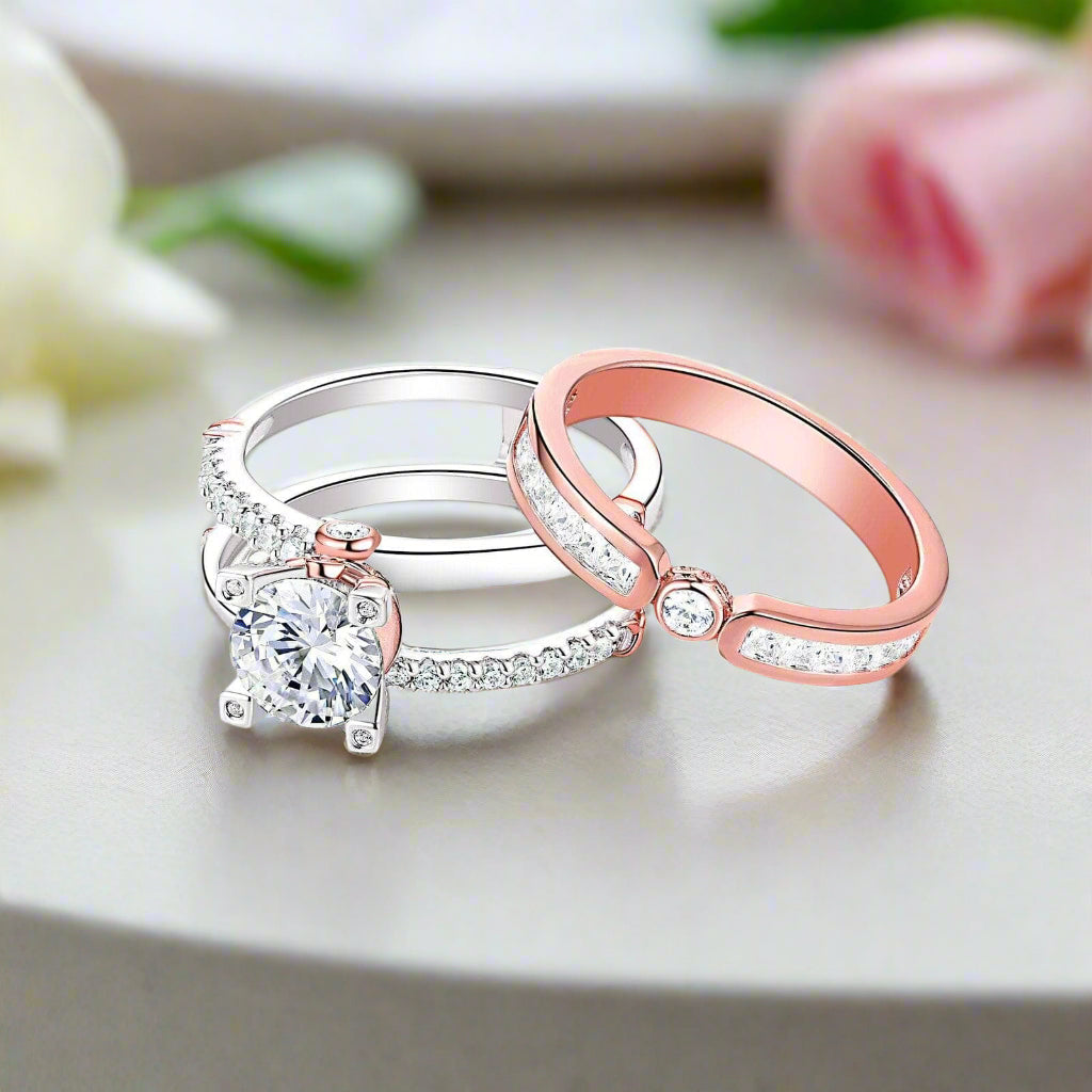 Two-Tone Round Cut Diamond Wedding Ring Set-Black Diamonds New York