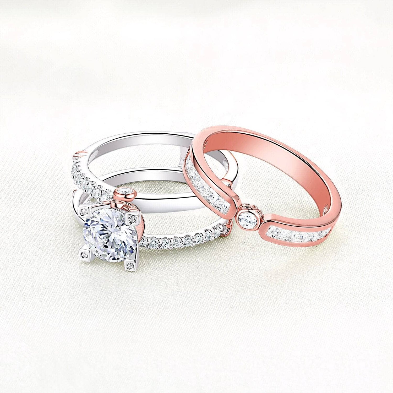 Rose Gold Round Cut Simulated Diamond EVN Stone Wedding Ring Set-Black Diamonds New York