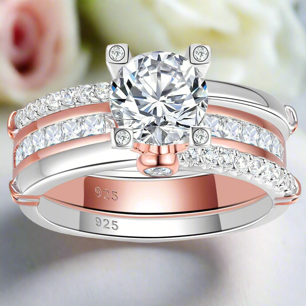 Two-Tone Round Cut Diamond Wedding Ring Set-Black Diamonds New York