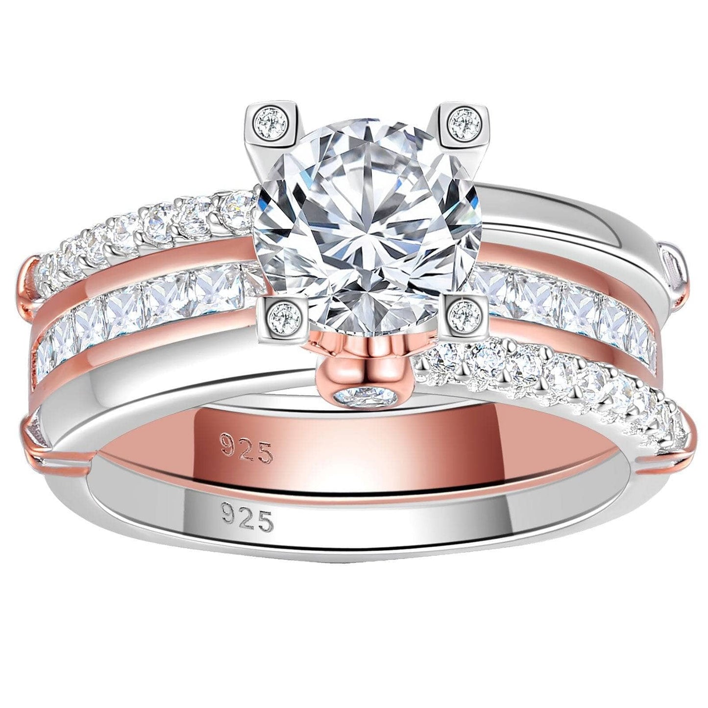 Rose Gold Round Cut Simulated Diamond EVN Stone Wedding Ring Set-Black Diamonds New York