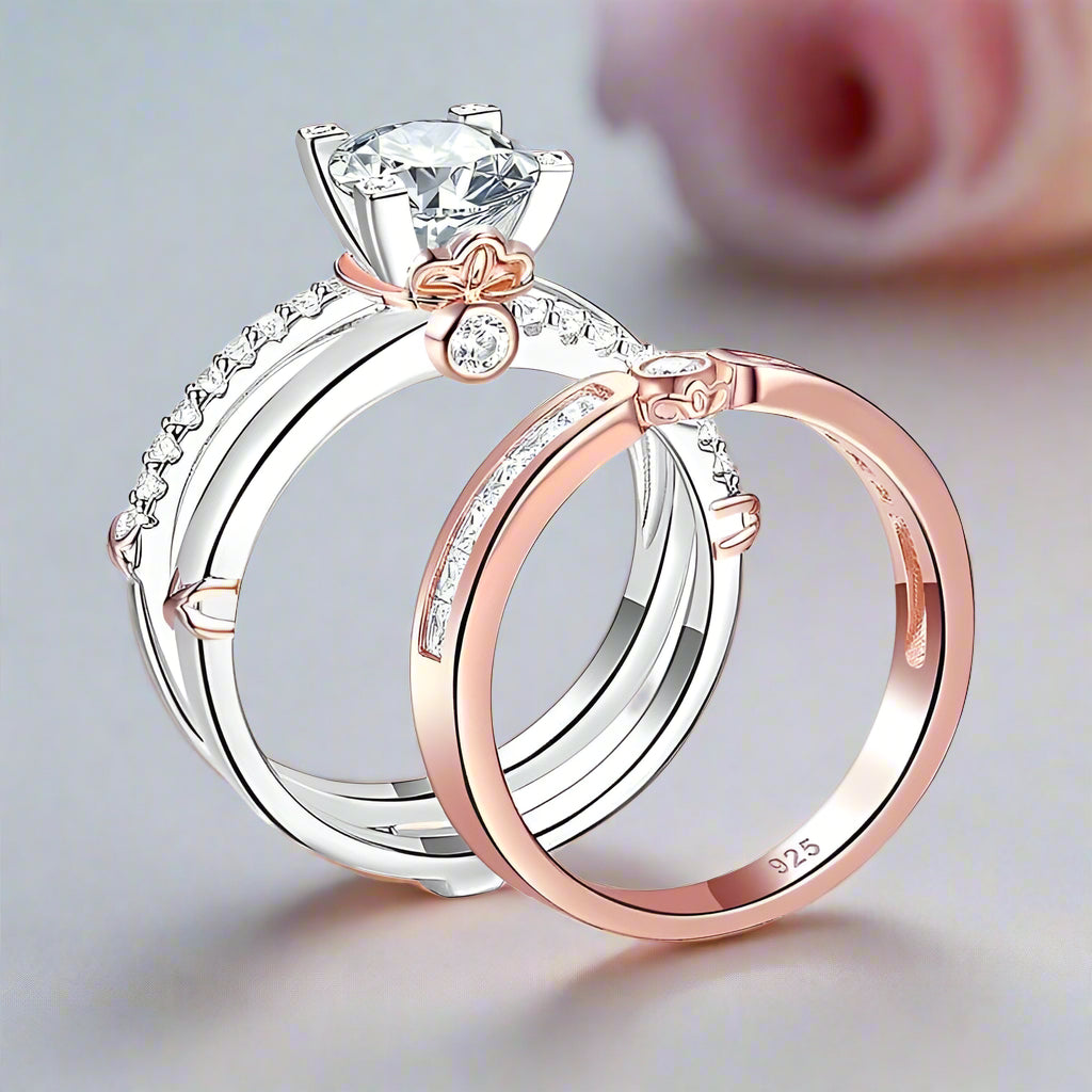 Two-Tone Round Cut Diamond Wedding Ring Set-Black Diamonds New York