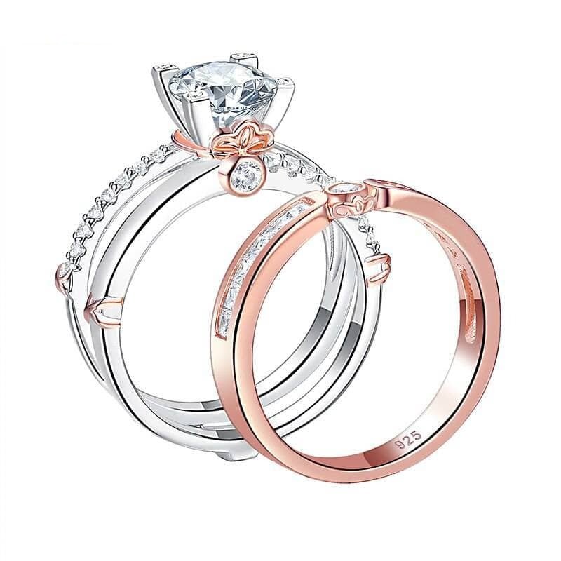 Rose Gold Round Cut Simulated Diamond Created Diamond Wedding Ring Set-Black Diamonds New York