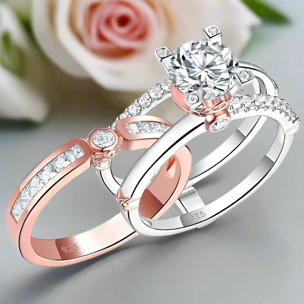 Two-Tone Round Cut Diamond Wedding Ring Set-Black Diamonds New York