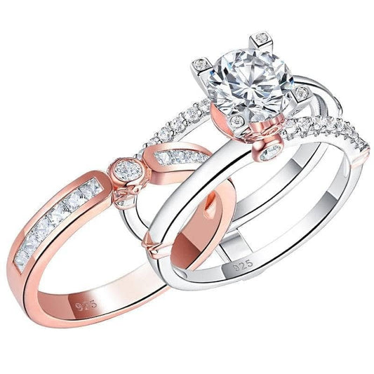 Rose Gold Round Cut Simulated Diamond Created Diamond Wedding Ring Set-Black Diamonds New York