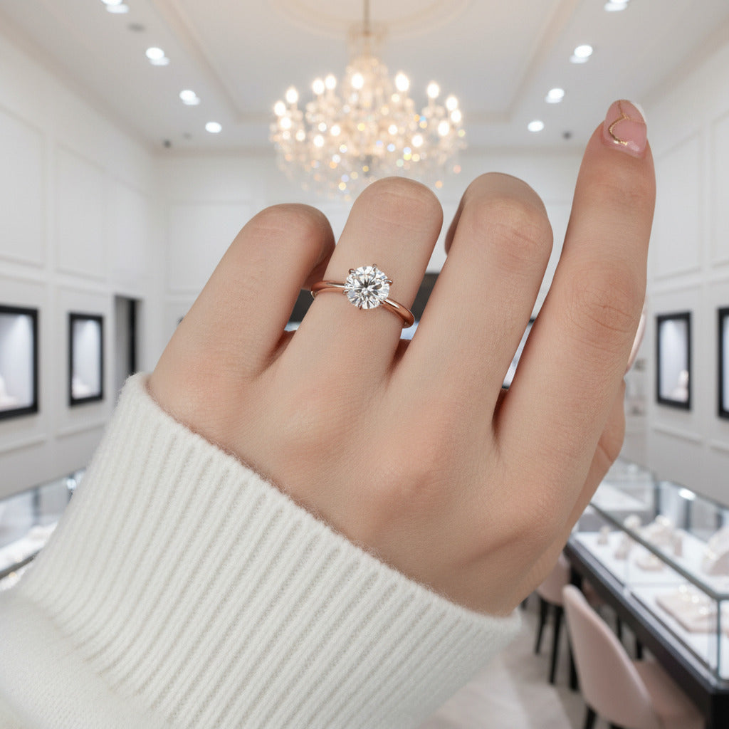 Rose Gold Round Cut Solitaire Engagement Ring-Black Diamonds New York