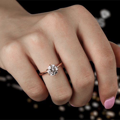 Rose Gold Round Cut Solitaire Engagement Ring - Black Diamonds New York