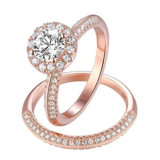Rose Gold Round EVN Stone Bridal Ring Set-Black Diamonds New York
