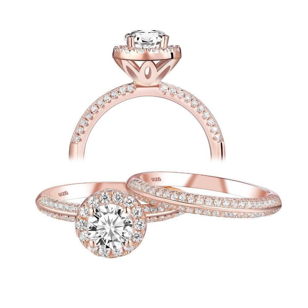 Rose Gold Round Created Diamond Bridal Ring Set-Black Diamonds New York