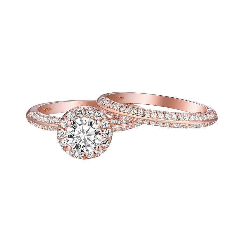Rose Gold Round Created Diamond Bridal Ring Set-Black Diamonds New York