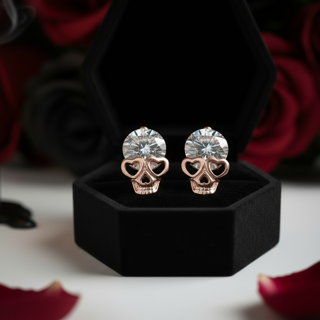 Rose Gold Skull Diamond Option Earrings-Black Diamonds New York