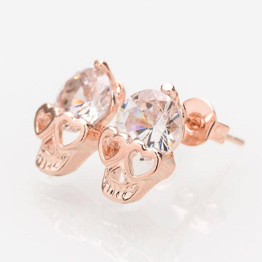 Rose Gold Skull Diamond Earrings-Black Diamonds New York