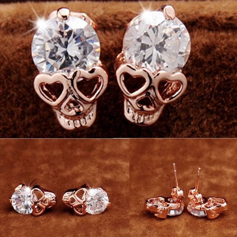 Rose Gold Skull Moissanite Earrings-Black Diamonds New York
